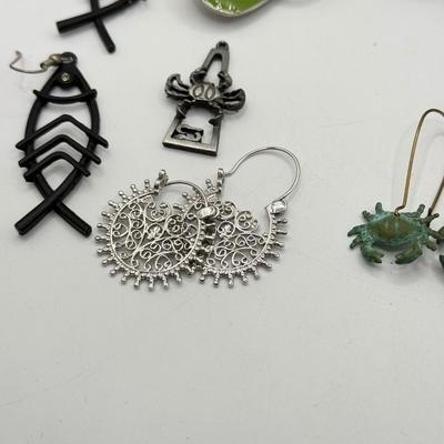 LOT 222J: Pewter Crab Cancer Zodiac Pendant, Large Flip Flop Pin, Crystal Earrings, Fish Earrings, Crab Earrings & More