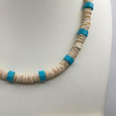 LOT 224J: Turquoise & Shell NEcklace, New House & Silver Forest Pierced Earrings, Turquoise Heart Earrings, Dream Catcher...