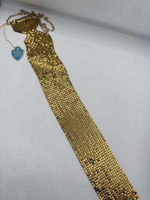 LOT 225J: Vintage Whiting & Davis Goldtone Mesh Tie Necklace w/ Matching Earrings
