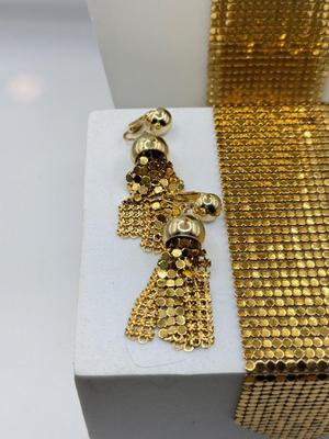 LOT 225J: Vintage Whiting & Davis Goldtone Mesh Tie Necklace w/ Matching Earrings