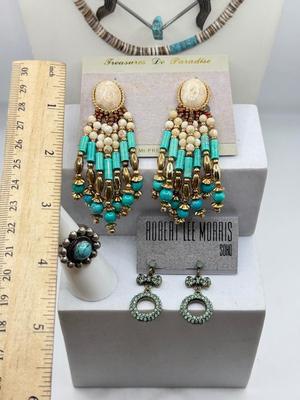 LOT 227J: Turquoise Necklaces, New Tribal Earrings & More featuring a Zuni-style heishi fetish necklace featuring bird carvings