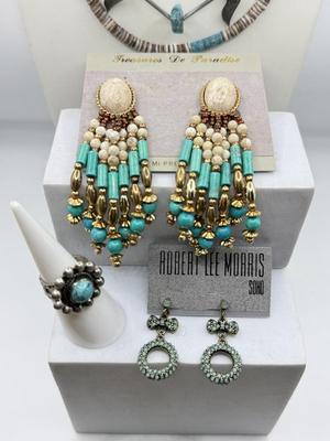 LOT 227J: Turquoise Necklaces, New Tribal Earrings & More featuring a Zuni-style heishi fetish necklace featuring bird carvings