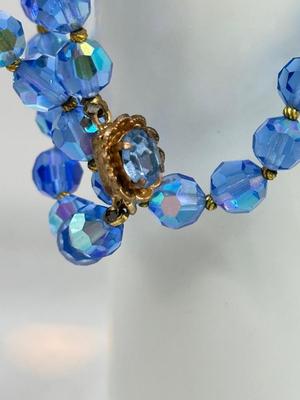 LOT 229J: Vintage Blue Aurora Borealis Bead Necklace w/ Earrings & Stretch Bracelets