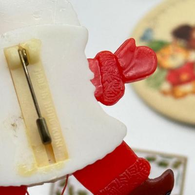 LOT 235J: Merry Christmas Pin Collection: Handmade, Hallmark, Vintage Plastic Pull String & More