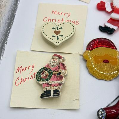 LOT 235J: Merry Christmas Pin Collection: Handmade, Hallmark, Vintage Plastic Pull String & More