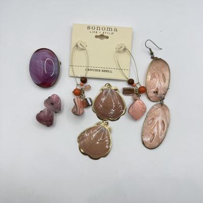 LOT 236J: Sonoma Shell Earrings NWT, Abalone Pink Oval Earrings, Pink Shell Charms & More