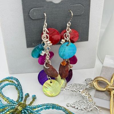 LOT 237J: Monet Butterfly Brooch NWT, Beaded Butterflies, Avenue Drop Earrings, Bow Jewelry, Mudd Necklace & More