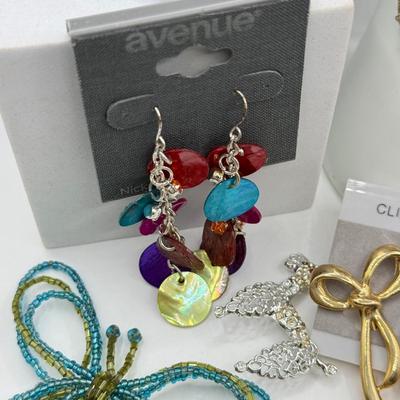 LOT 237J: Monet Butterfly Brooch NWT, Beaded Butterflies, Avenue Drop Earrings, Bow Jewelry, Mudd Necklace & More