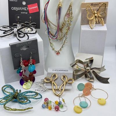 LOT 237J: Monet Butterfly Brooch NWT, Beaded Butterflies, Avenue Drop Earrings, Bow Jewelry, Mudd Necklace & More