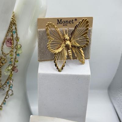 LOT 237J: Monet Butterfly Brooch NWT, Beaded Butterflies, Avenue Drop Earrings, Bow Jewelry, Mudd Necklace & More