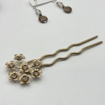 LOT 239L: 32" Long Bell Chain Belt w/ Earrings, Vintage Hair Accessories & More