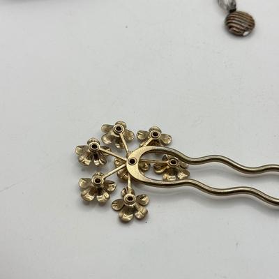 LOT 239L: 32" Long Bell Chain Belt w/ Earrings, Vintage Hair Accessories & More