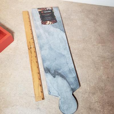 LOT 242K: Cheese Knives & Marble Serving Boards with Wooden Butcher Block