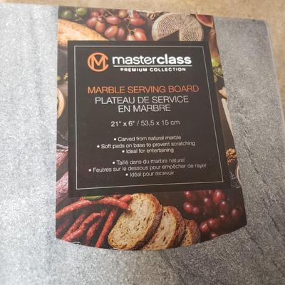 LOT 242K: Cheese Knives & Marble Serving Boards with Wooden Butcher Block