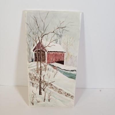 LOT 246L: Cast Iron Donkey Bank, Ceramic Pig Bank, Covered Bridge Art Tile & More