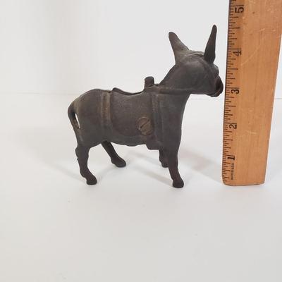 LOT 246L: Cast Iron Donkey Bank, Ceramic Pig Bank, Covered Bridge Art Tile & More