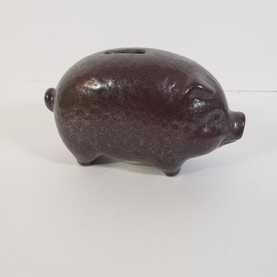 LOT 246L: Cast Iron Donkey Bank, Ceramic Pig Bank, Covered Bridge Art Tile & More