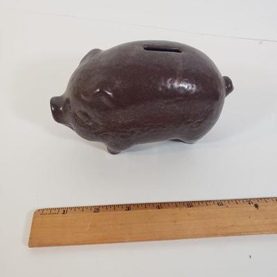 LOT 246L: Cast Iron Donkey Bank, Ceramic Pig Bank, Covered Bridge Art Tile & More