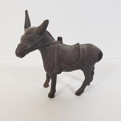 LOT 246L: Cast Iron Donkey Bank, Ceramic Pig Bank, Covered Bridge Art Tile & More