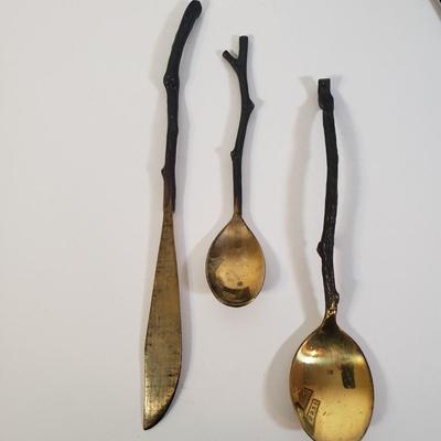 LOT 247L: Key, Tree Branch & Unique Flatware, Hand Carved Wooden Book Rack, Lotus Chamber Candlestick Holder & More