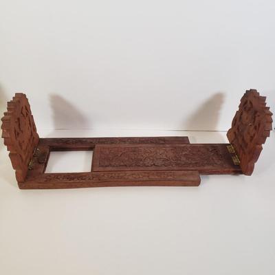 LOT 247L: Key, Tree Branch & Unique Flatware, Hand Carved Wooden Book Rack, Lotus Chamber Candlestick Holder & More