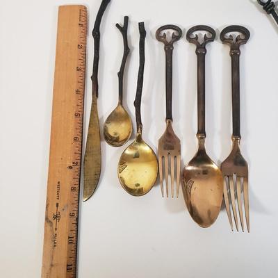 LOT 247L: Key, Tree Branch & Unique Flatware, Hand Carved Wooden Book Rack, Lotus Chamber Candlestick Holder & More