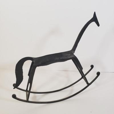 LOT 248L: Iron Rocking Horse & Reindeer Sculptures, Brass Lamp & More