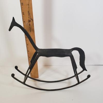 LOT 248L: Iron Rocking Horse & Reindeer Sculptures, Brass Lamp & More