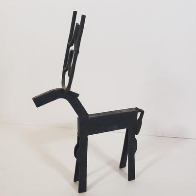 LOT 248L: Iron Rocking Horse & Reindeer Sculptures, Brass Lamp & More