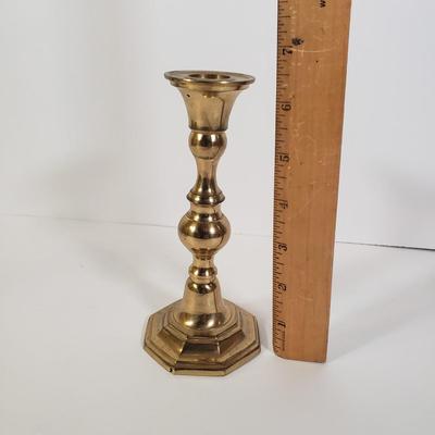 LOT 249L: Virginia Metalcrafters Spiked Candlestick, Brass Reflector Candle Holder, Wooden Spool Candlestick Lamp & More