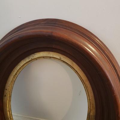 LOT 250L: Antique Wooden Stool, Thick Oval Wood Frame & Wooden Shelf