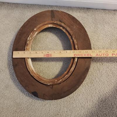 LOT 250L: Antique Wooden Stool, Thick Oval Wood Frame & Wooden Shelf