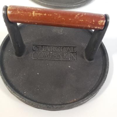 LOT 258K: Cast Iron Grill Presses & Bacon Press with Pig