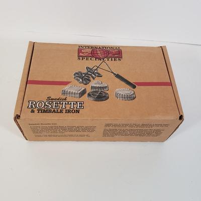 LOT 259L: Cast Iron Heart Shaped Pan & Danish Pancake Pan with Rosette & Timbale Iron Sets