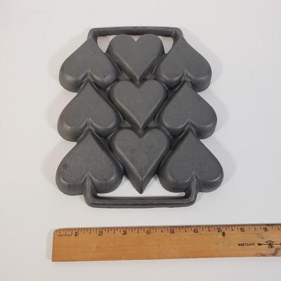 LOT 259L: Cast Iron Heart Shaped Pan & Danish Pancake Pan with Rosette & Timbale Iron Sets