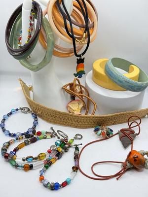LOT 260J: Arrowhead Necklace, Collection of Bangles, Beaded Bracelets & More