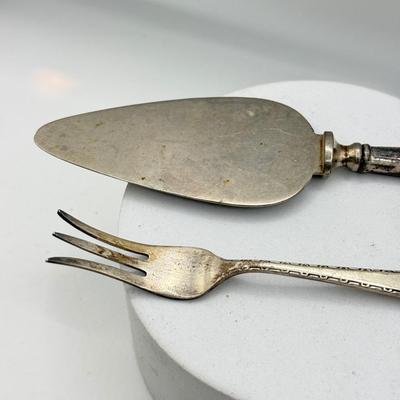 LOT 264J: Sterling 3 Tine Fork (11.15g) & Sterling Handle Serving Utensil w/ Stainless Blade (unweighed)