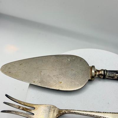 LOT 264J: Sterling 3 Tine Fork (11.15g) & Sterling Handle Serving Utensil w/ Stainless Blade (unweighed)