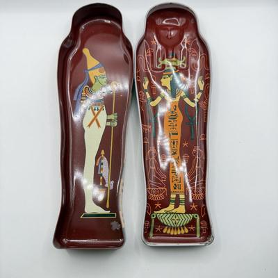 LOT 271K: British Museum Sarcophagi Tins & Brighton Folk Art Heart Tin