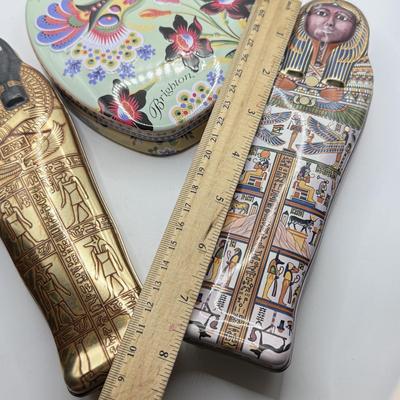 LOT 271K: British Museum Sarcophagi Tins & Brighton Folk Art Heart Tin