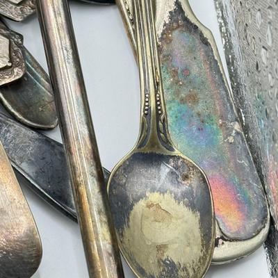 LOT 272L: Wilton Mount Joy Pewter Pitcher full of Silver Plate, Stainless & More Utensils