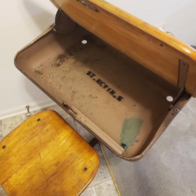 LOT 278L: Vintage School Desk with Swivel Seat- St, Kevin's