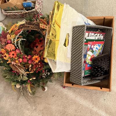 LOT 281L: Gift Bags 'n Tags, Fall Wreath, Wooden Crate