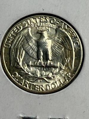 1949-D UNCIRCULATED CONDITION WASHINGTON SILVER QUARTER AS PICTURED.