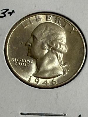 1946-S UNCIRCULATED CONDITION WASHINGTON SILVER QUARTER AS PICTURED.