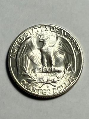 1950-S UNCIRCULATED CONDITION WASHINGTON SILVER QUARTER AS PICTURED.