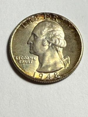 1948-P AU58 CONDITION WASHINGTON SILVER QUARTER AS PICTURED.