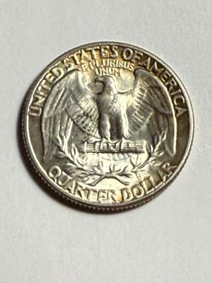 1945-P AU58 CONDITION WASHINGTON SILVER QUARTER AS PICTURED.