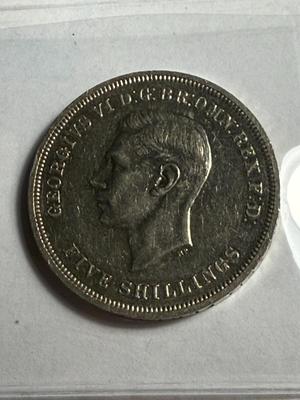 Great Britain UK 1951 AU Condition King George VI Dragon 5 Shilling Coin as Pictured.