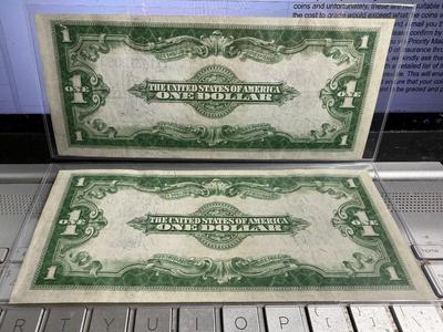 Series of 1923 (2) $1 Consecutive Number Silver Certificates in UNC Condition- Large Horse Blanket Banknotes as Pictured.